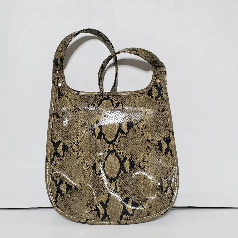 Nine West Faux Snakeskin Crossbody Handbag Flap Close Slouchy Chic Womens